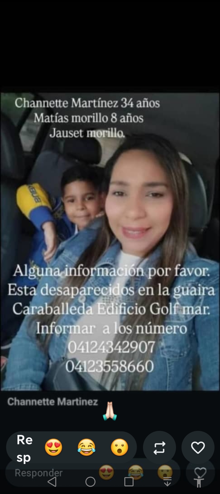 Channette, hijo y esposo Martínez morillo