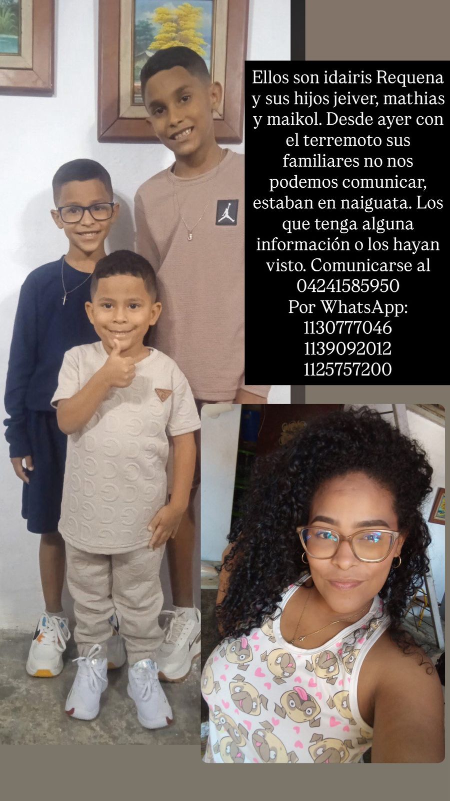 Idairis Requena y sus hijos.