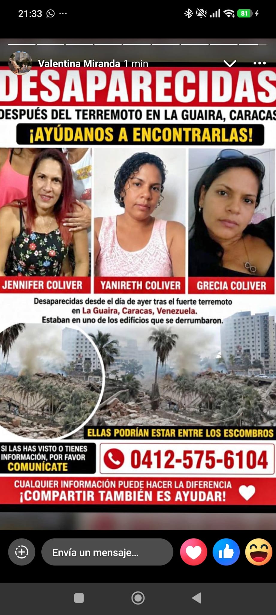 Persona desaparecidas Coliver