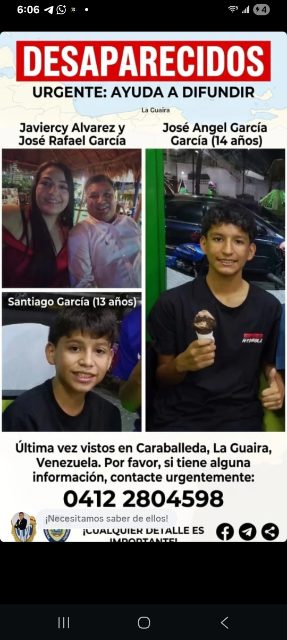 #Repost @luisazuajer —— __URGENTE DESAPARECIDOS__ (La Guaira, Caraballeda) Familia García Álvarez: -José Rafael García (Padre) -Javiercy Alvarez (Madre) -Jose Ángel García Alvarez (14años) -Santiago García Alvarez (13 años) Viven frente a la playa "Los