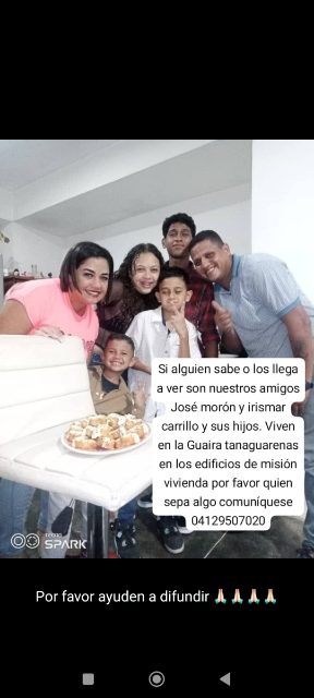 Jose morón su esposa irismar carrillo y sus hijos jean paole kellian y ayasx