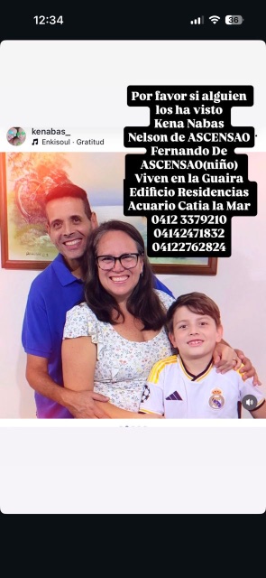Mujer: Kenas Navas Señor: Nelson de ascensado niño: Fernando de ascensado