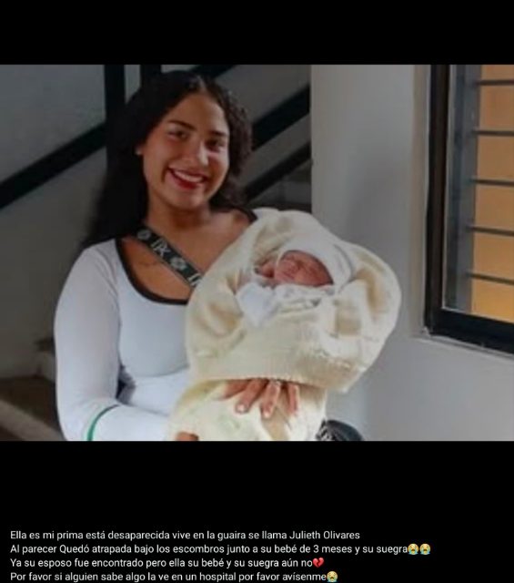 Julieth Olivares junto con su bebé de 3 meses y su suegra