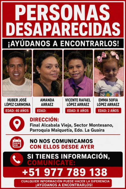 Huber Jose lopez, Amada Arraez, Vicente Rafael Lopez , Emma Sofia Lopez