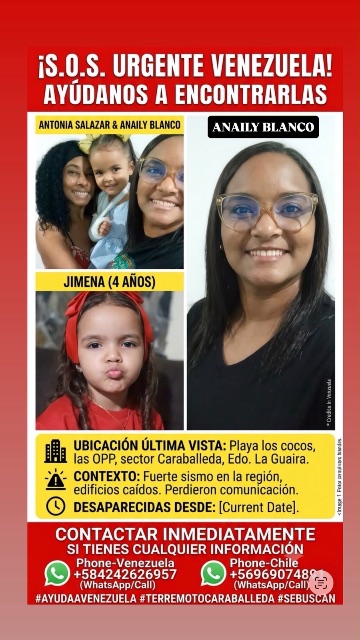 Se busca a: Antonia Salazar , Analy Blanco y Jimena de 4 años. En la Guaira