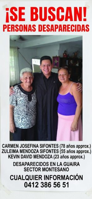 Carmen Josefina sifontes, Zuleima Mendoza Sifontes, Kevin David Mendoza Romero