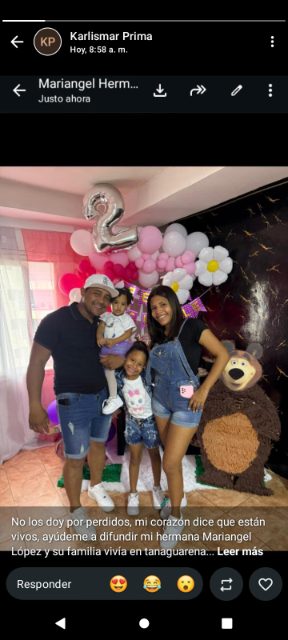 Mariangel, si esposo yosande,sus hijas niñas pequeñas miriangel yabril