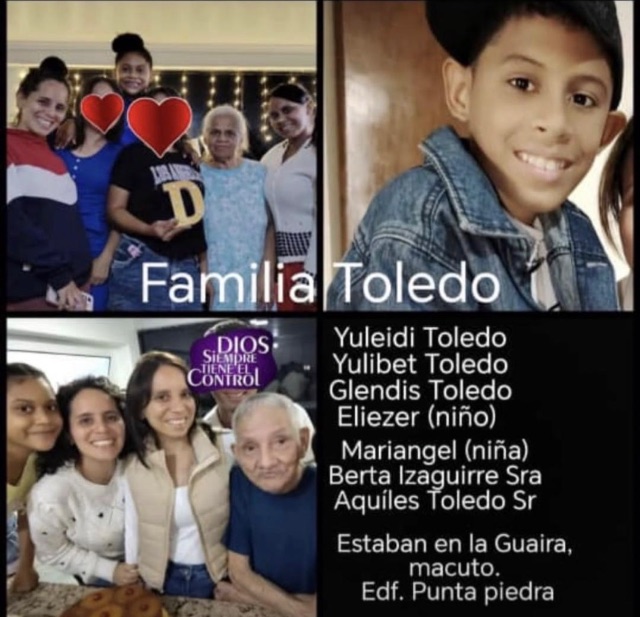 Yuleidi Toledo , Yulibet Toledo , Glendis Toledo, Eliezer (niño), Mariangel (niña) , Berta Izaguirre, Aquiles Toledo ,